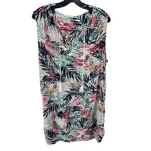 Beach lunch lounge Womens Tropical Print Blouse Top Multicolor Sleeveless Size X